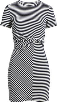 Halogen® Striped Twist Detail Stretch Cotton T-Shirt Dress