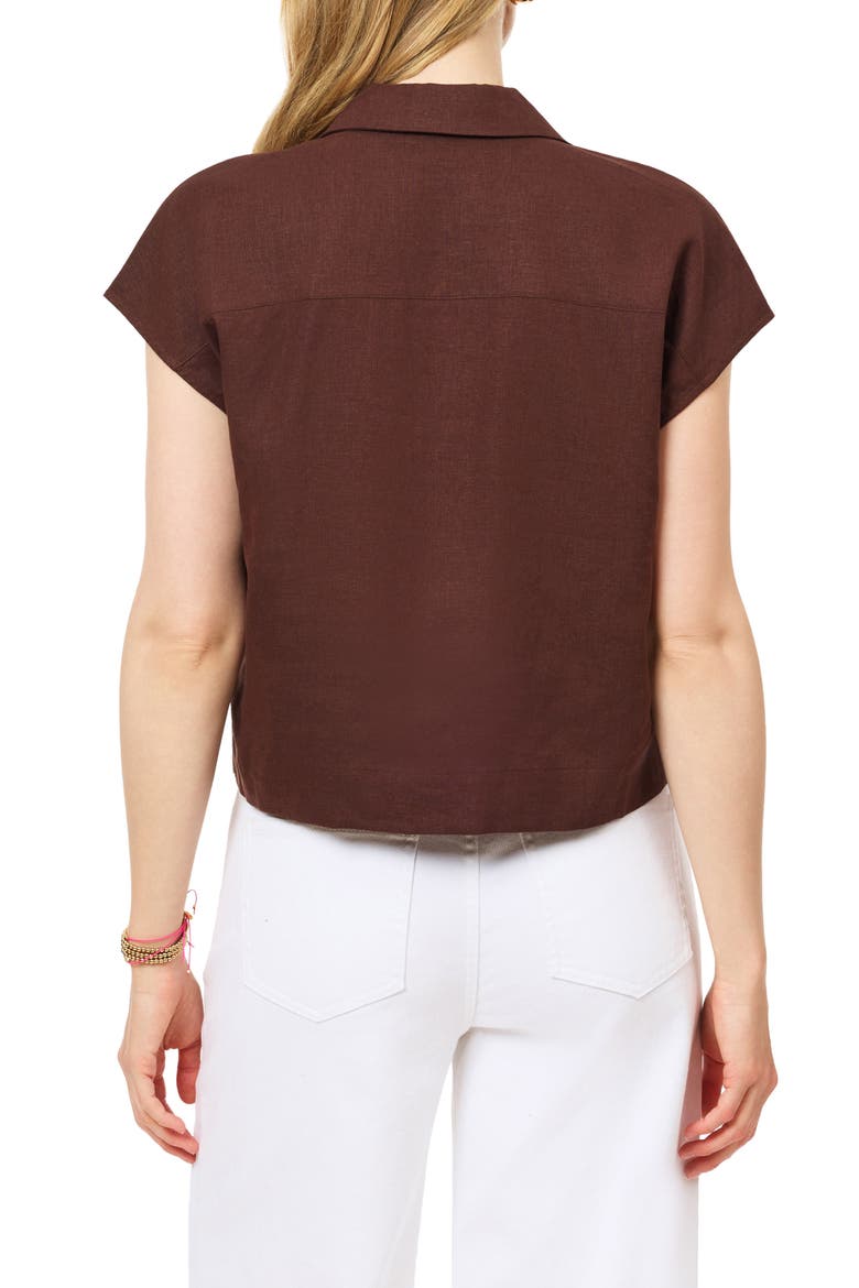 Short Sleeve Linen Blend Button-Up Top, Alternate, color, PUCE