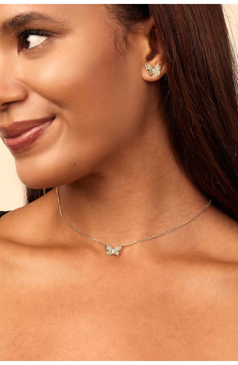 Oradina 14K Yellow Gold Social Butterfly Pendant Necklace, Alternate, color, Yellow Gold