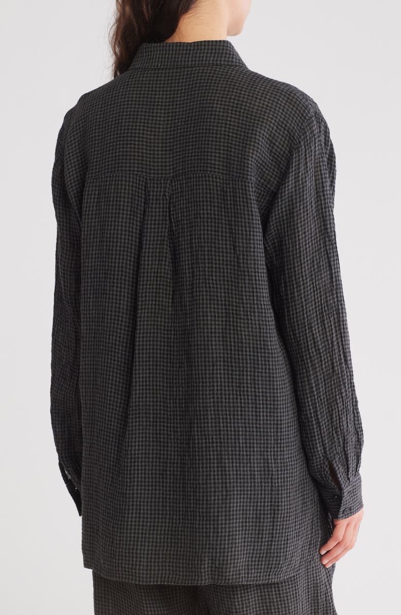 Eileen Fisher Classic Collar Linen Checkered Button-Up Shirt, Alternate, color,