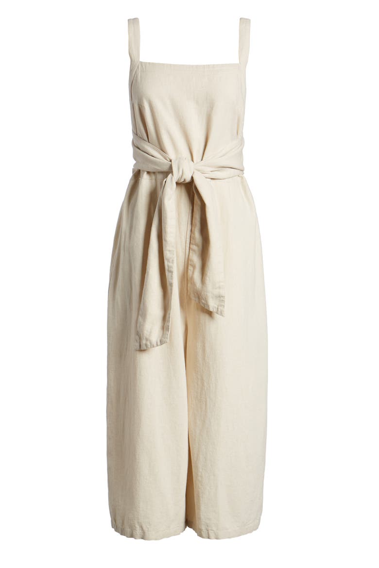 Linen Blend Tie Front Crop Jumpsuit, Alternate, color, BEIGE BEACH