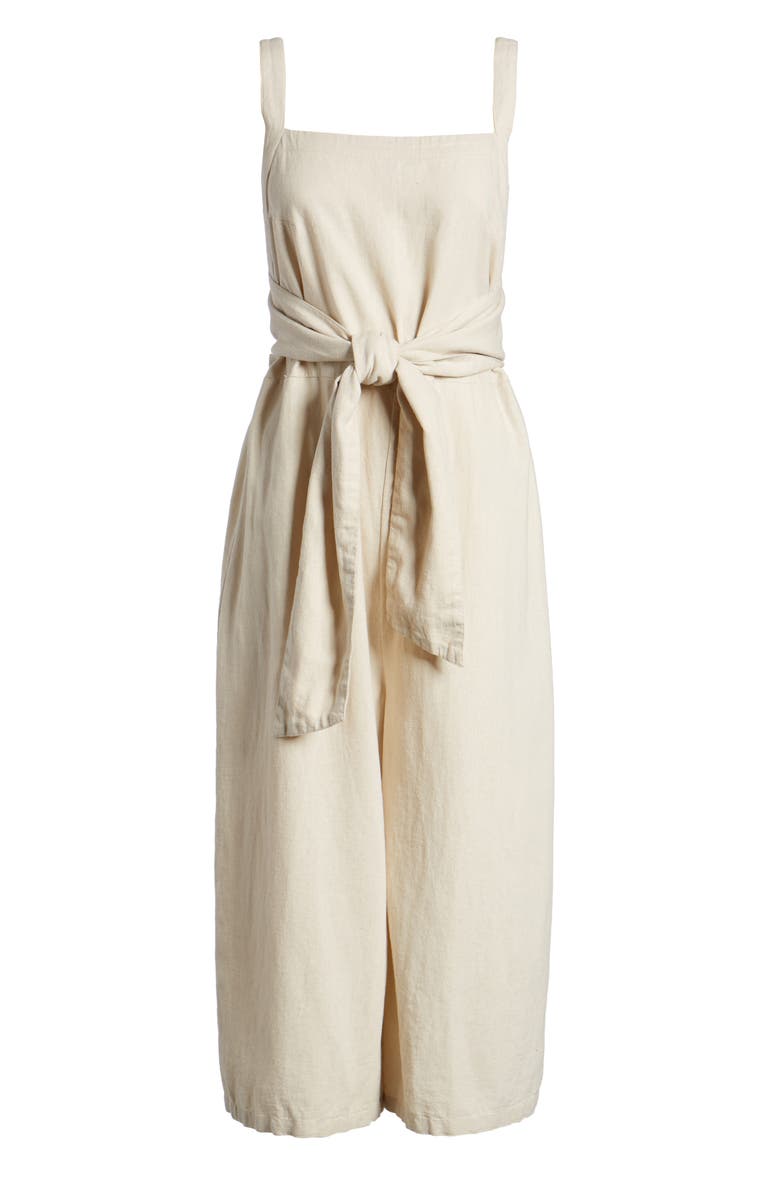 BP. Linen Blend Tie Front Crop Jumpsuit, Alternate, color,