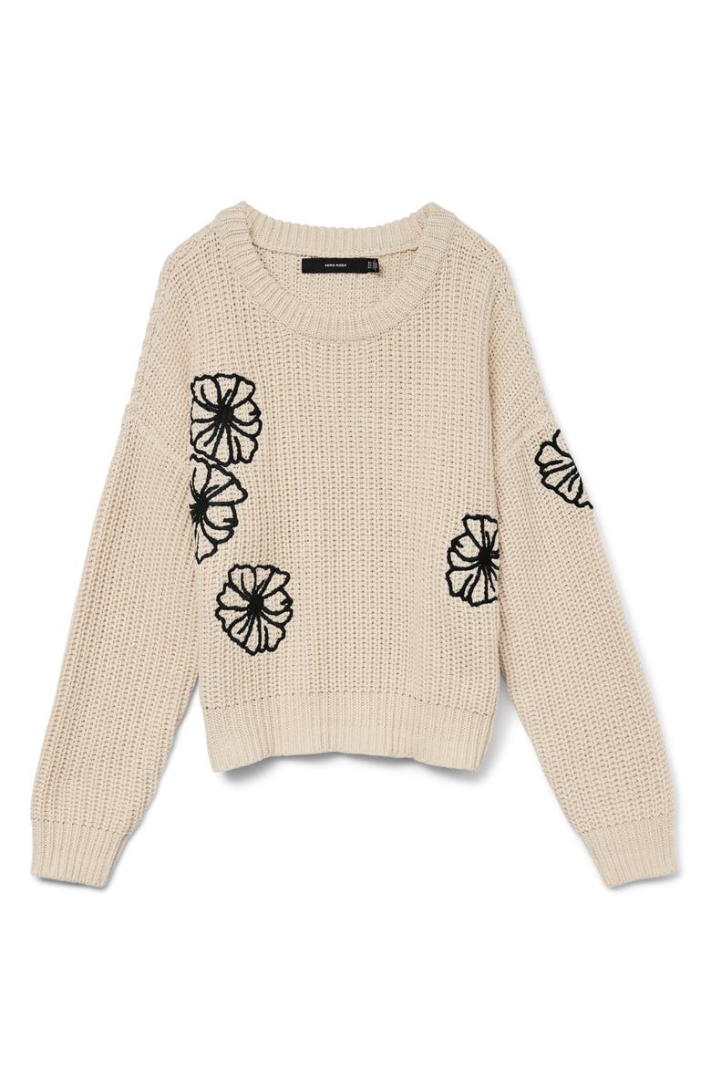 VERO MODA Laura Long Sleeve Pullover Sweater, Alternate, color, Birch Detail With Black