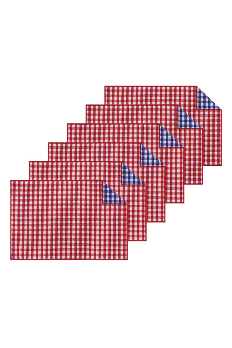 Patriotic 4th of July Red & Blue Plaid 100% Cotton Set of 6 Placemats 14" x 20", Main, color, White