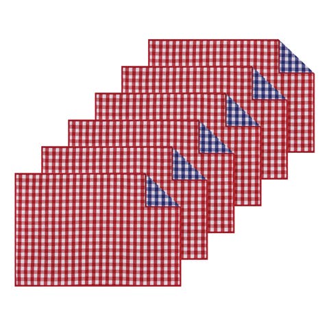Americana 4th of July Patriotic Reversible Check Plaid Placemat Set 6