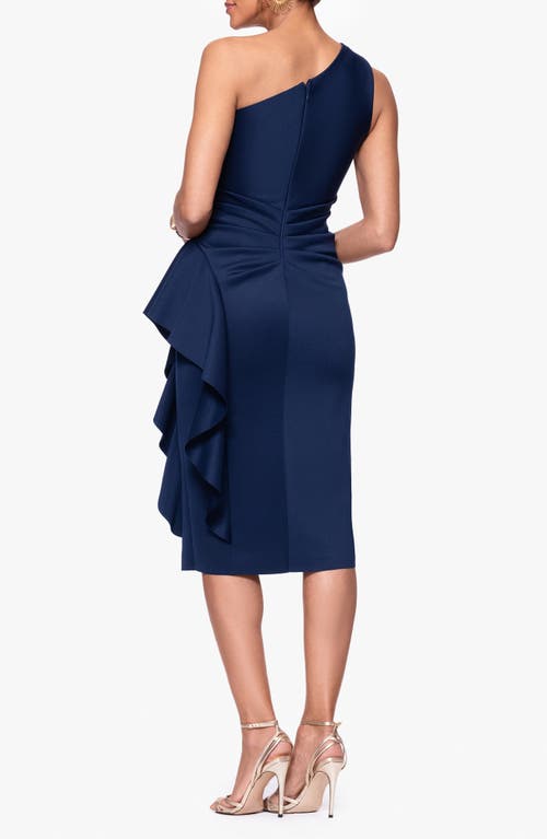 Xscape Evenings Gathered One-shoulder Cocktail Dress In Midnight