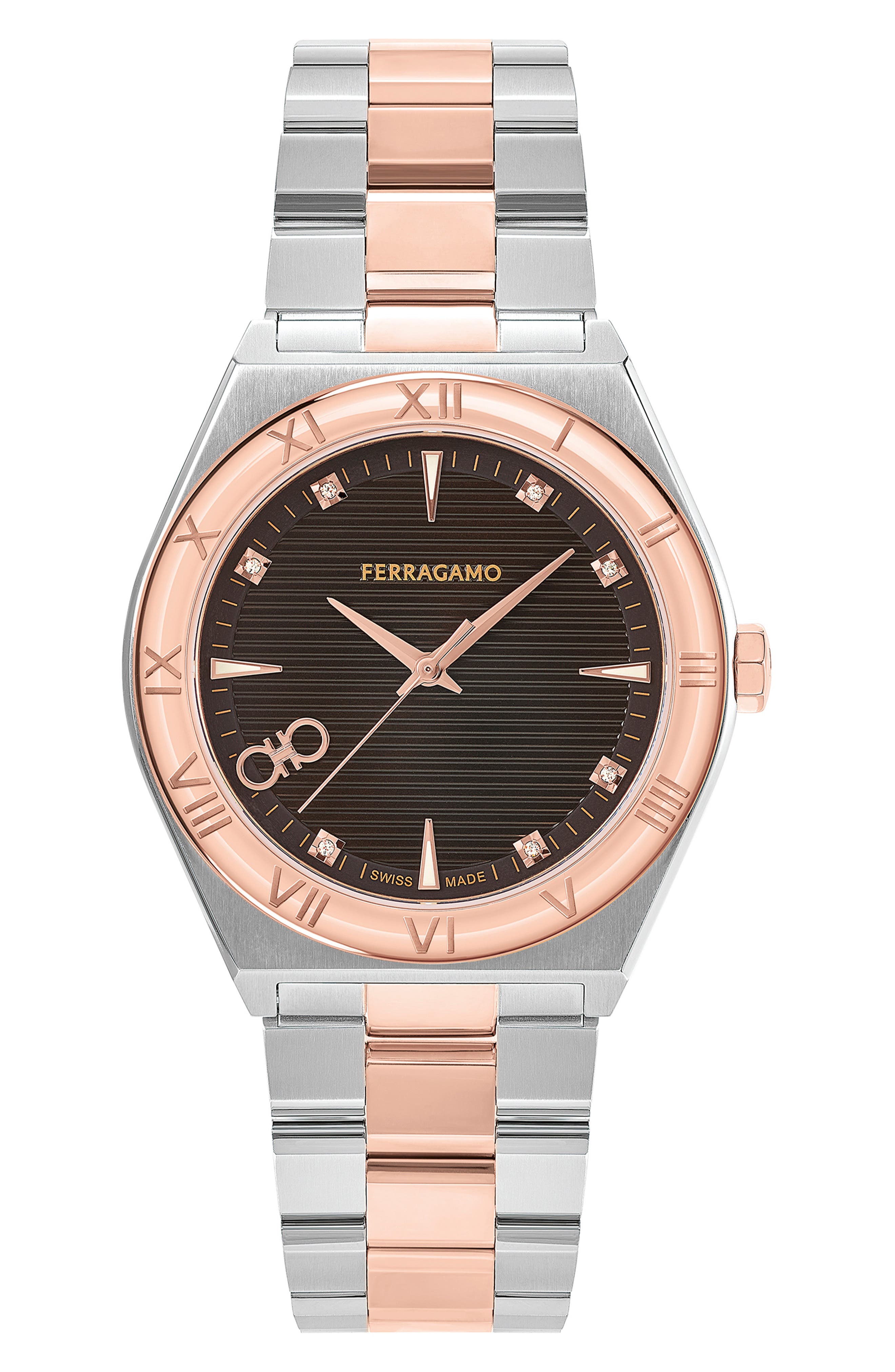 FERRAGAMO Vega Upper East Two-Tone Bracelet Watch, 40mm