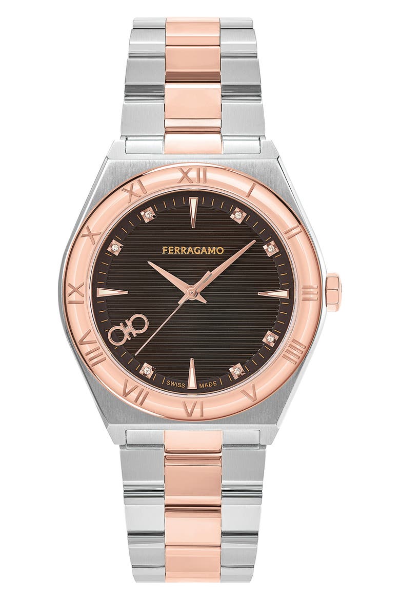 Vega Upper East Two-Tone Bracelet Watch, 40mm, Main, color, BLACK/ ROSE GOLD/ SILVER
