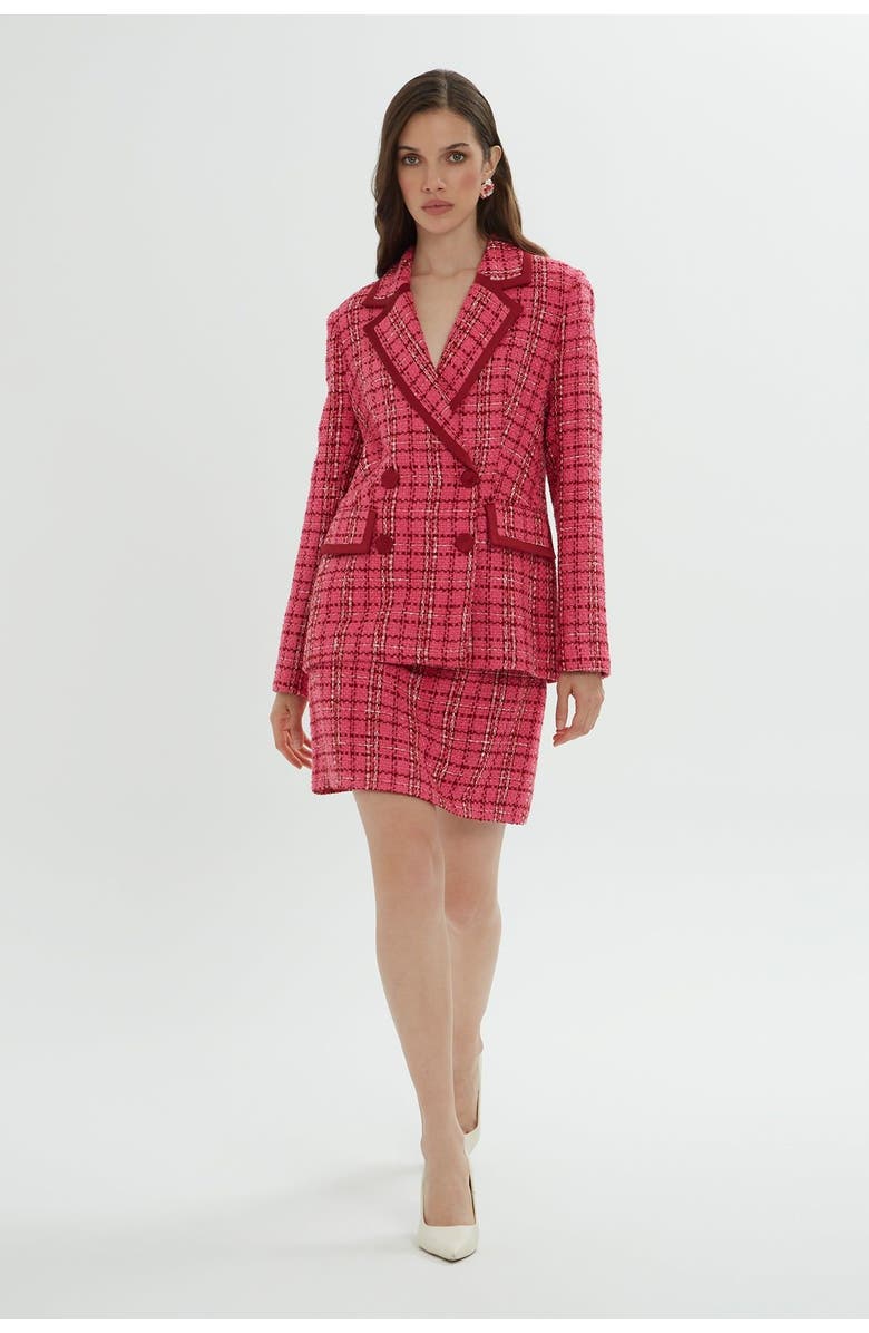 Gizia Pink Plaid Jacket and Skirt Set, Main, color, Pink
