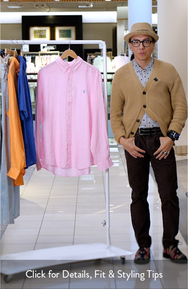 Classic Fit Solid Pink Linen Button-Down Shirt, sales video thumbnail
