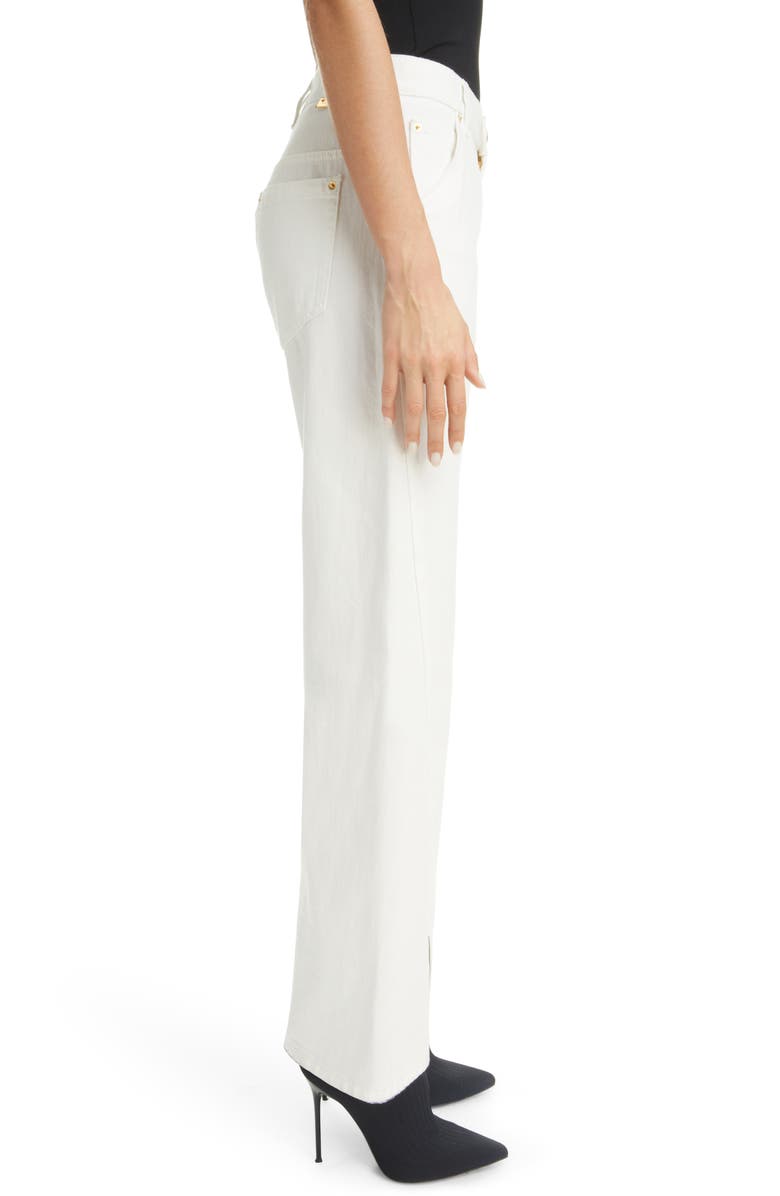 Balmain Slit Front Straight Leg Nonstretch Jeans, Alternate, color, 