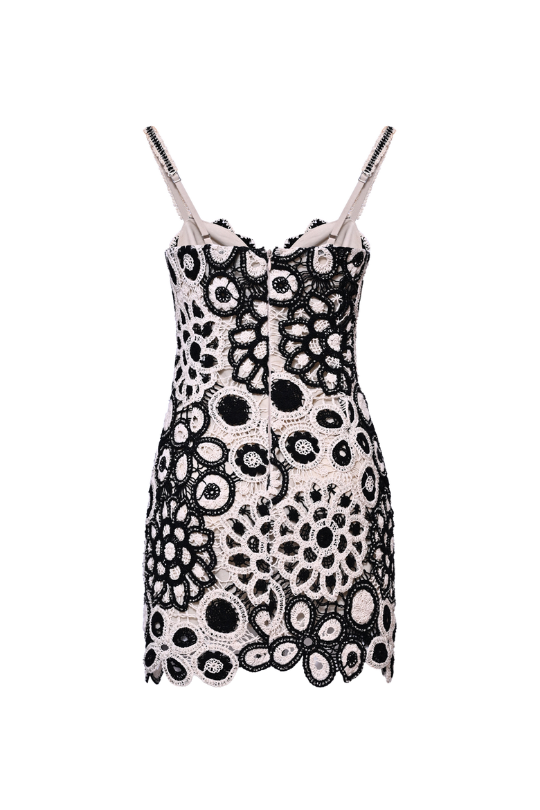 Coral Crochet Mini Dress, Alternate, color, BLACK / WHITE