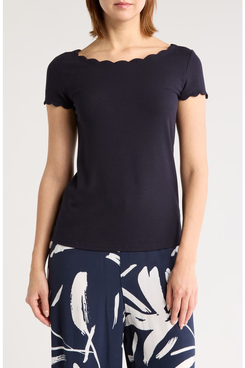 Scalloped Knit T-Shirt, Main, color, DEEP NAVY BLUE