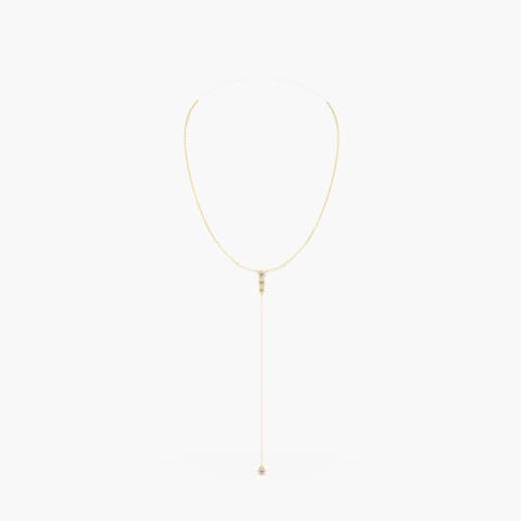 Bezel Lariat Lab Diamond Necklace in 14K