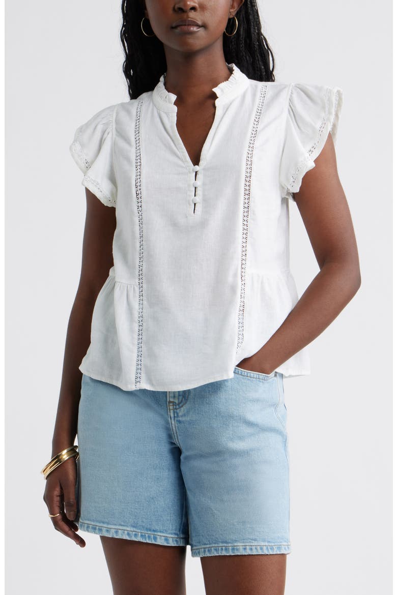 Ruffle Sleeve Popover Top, Main, color, WHITE