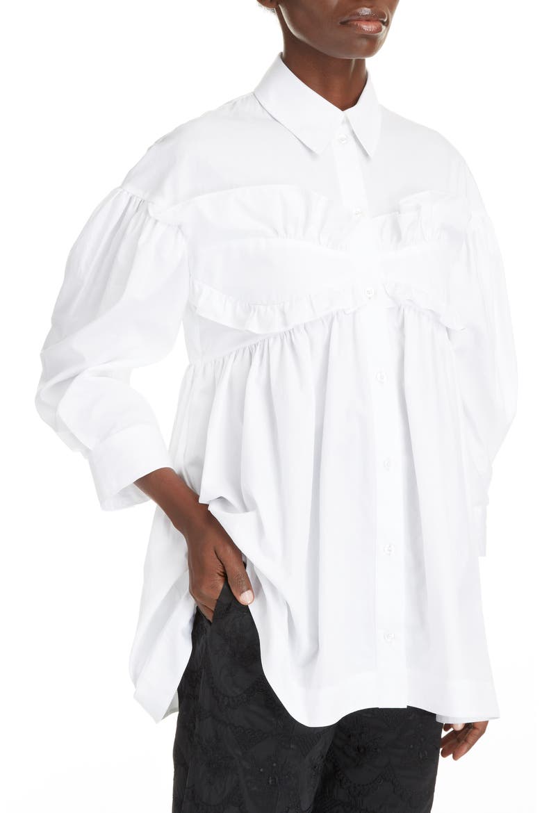 Cotton Poplin Ruffle Shirt, Alternate, color, WHITE