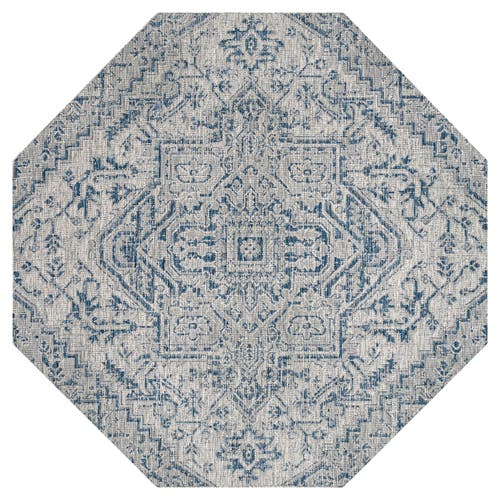 Jonathan Y Estrella Bohemian Medallion Textured Weave Octagon Indoor/outdoor Area Rug In Gray