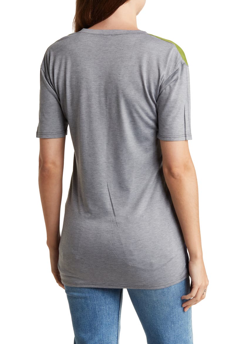 Deep V-Neck Boyfriend T-Shirt, Alternate, color, GREY/ BEETROOT PURPLE