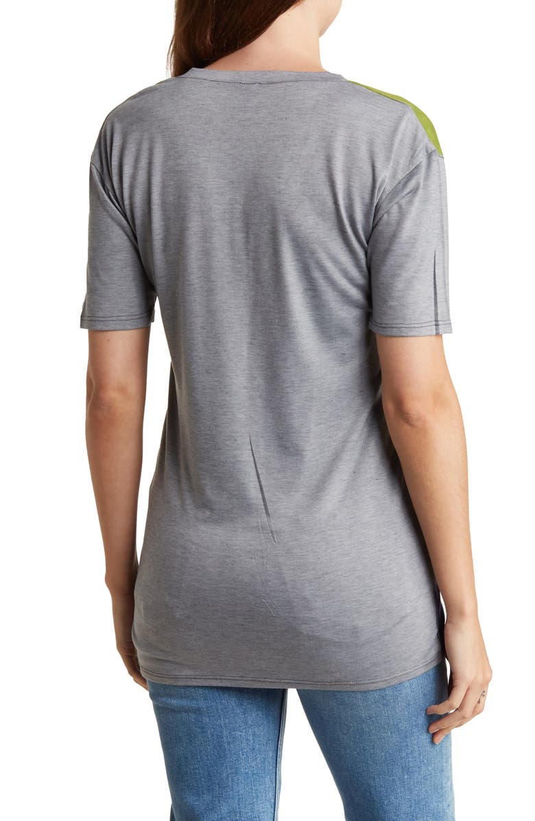 GO COUTURE Deep V-Neck Boyfriend T-Shirt, Alternate, color, Grey/ Beetroot Purple