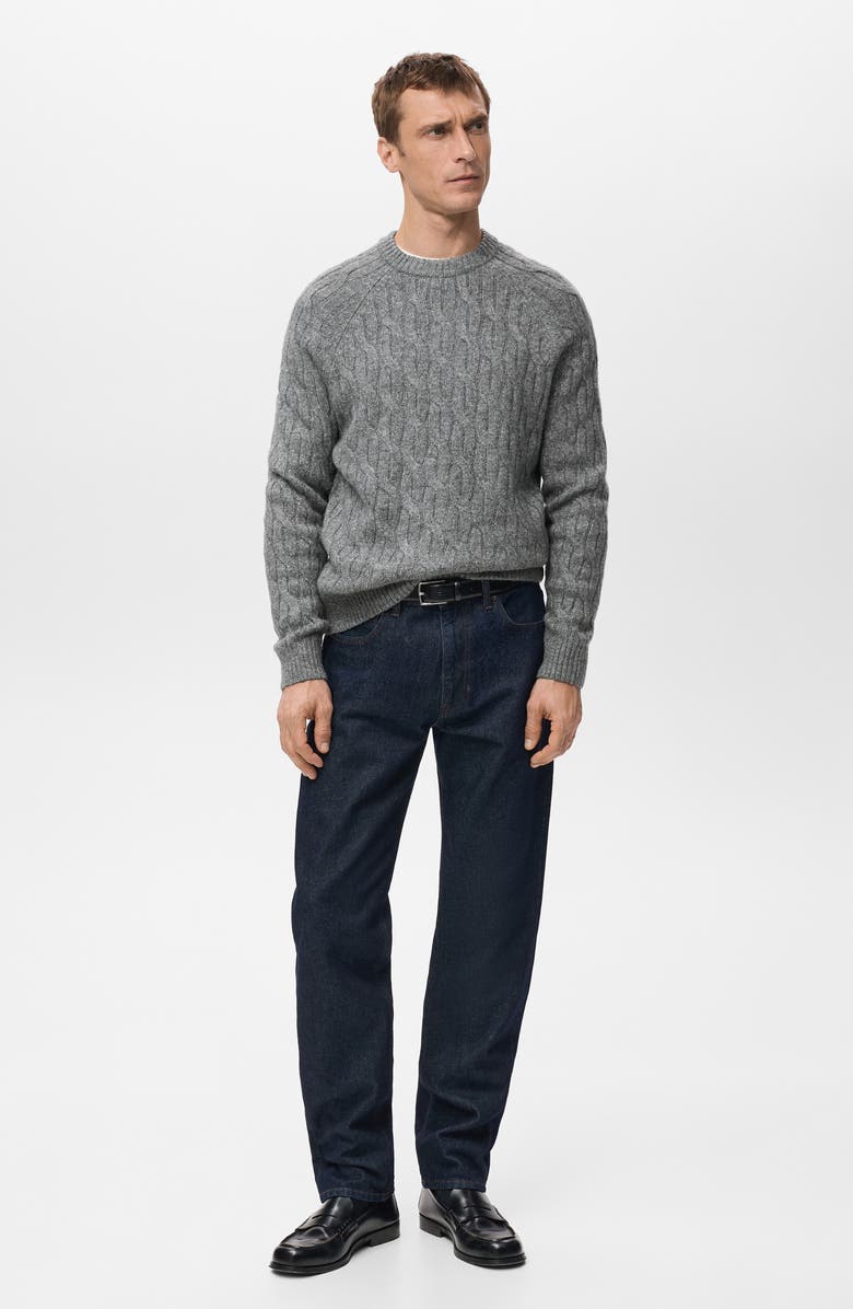 MANGO Cable Crewneck Sweater, Alternate, color, Grey