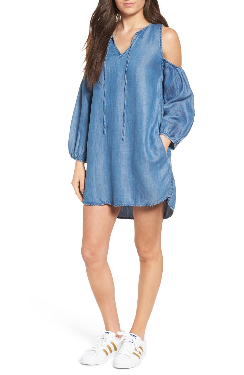 BLANKNYC Chambray Cold Shoulder Dress, Main, color, 