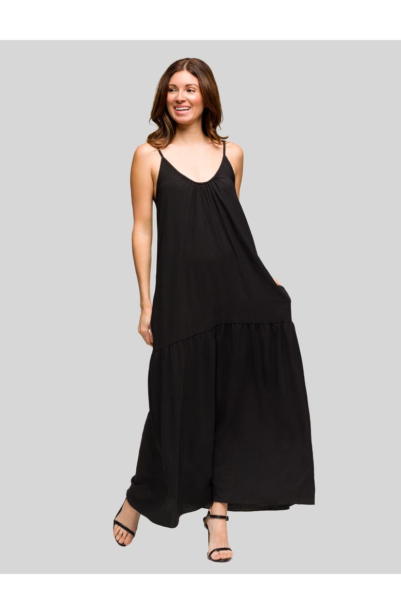 24seven Comfort Apparel Lightweight Spaghetti Strap Pocket Maxi Dress, Main, color, Black