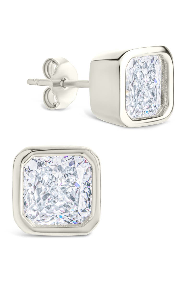 Radiant Cut Cubic Zirconia Stud Earrings, Main, color, SILVER