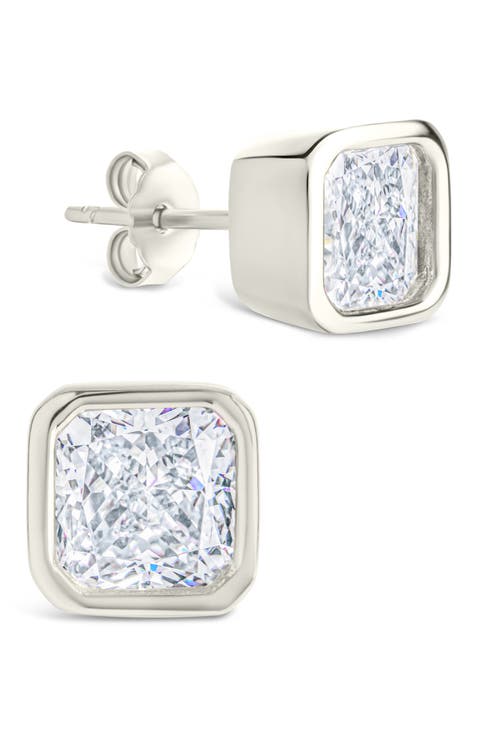Radiant Cut Cubic Zirconia Stud Earrings