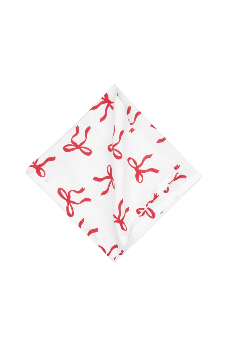 Holiday Bows Ribbon Holiday Christmas Set of 6 Cloth Napkins, Alternate, color, White