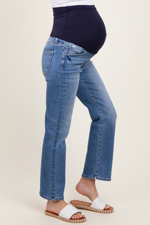 Pinkblush Cropped Straight Leg Maternity Jeans In Blue