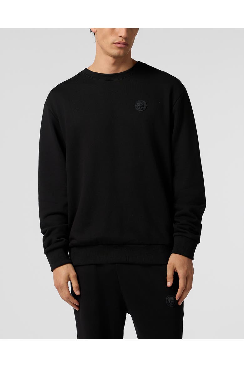 Fleece Round Neck Sweatshirt 3D Tiger Men, Main, color, black