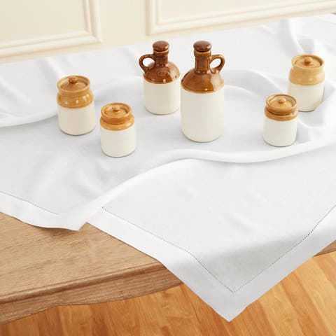Linen Table Throw - Classic Hemstitch, 52" x 52" Inch, 52" x 52" Inch