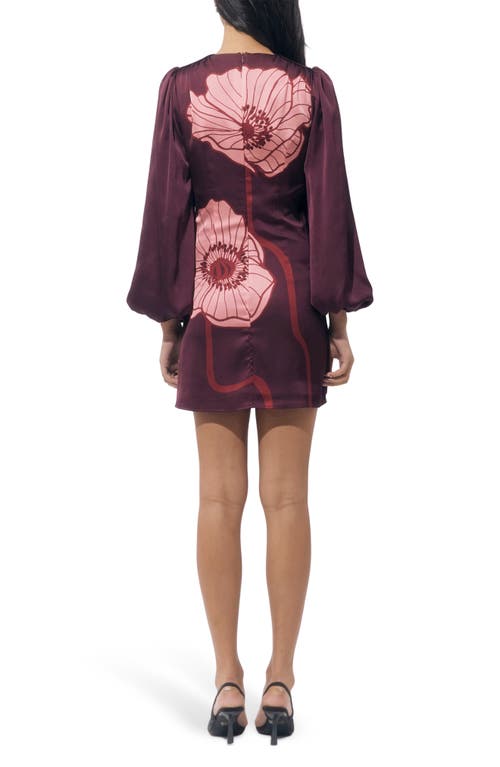 Adelyn Rae Juno Poppy Blouson Sleeve Minidress In Burgundy