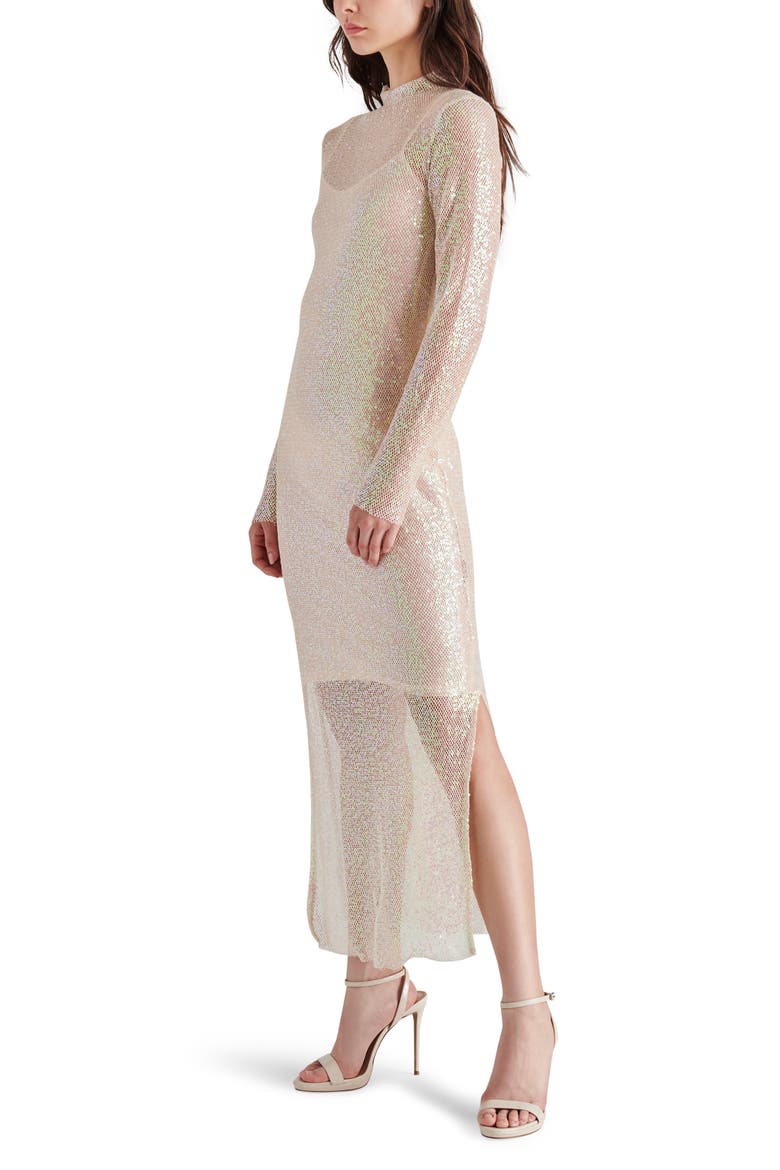 Blakely Sequin Long Sleeve Funnel Neck Dress, Alternate, color, NATURAL