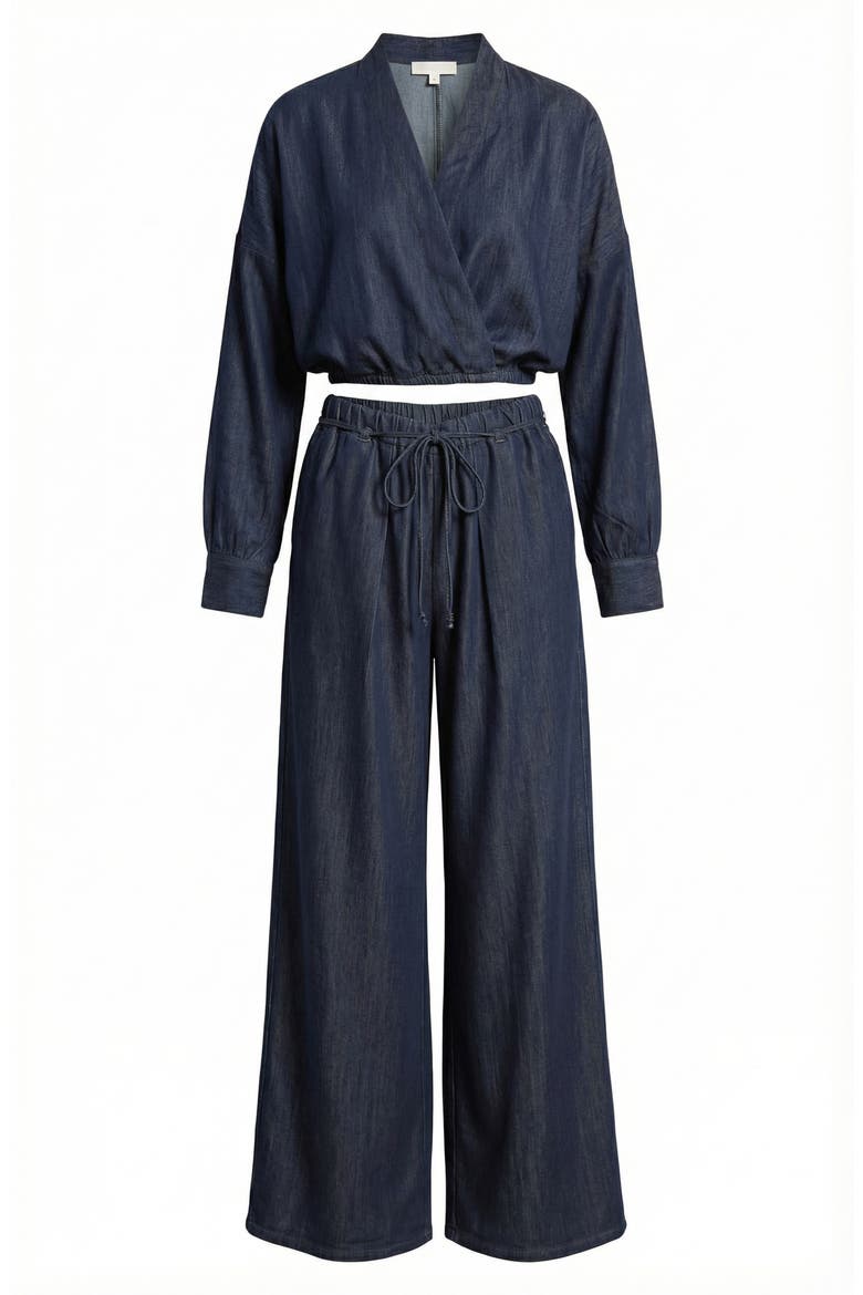 Relaxed Drawstring Wide-Leg Collared Lounge Set, Alternate, color, Dark Blue