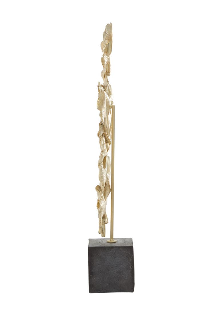 Handmade Floral Sculpture with Black Block BasePolystoneGold, Alternate, color, GOLD