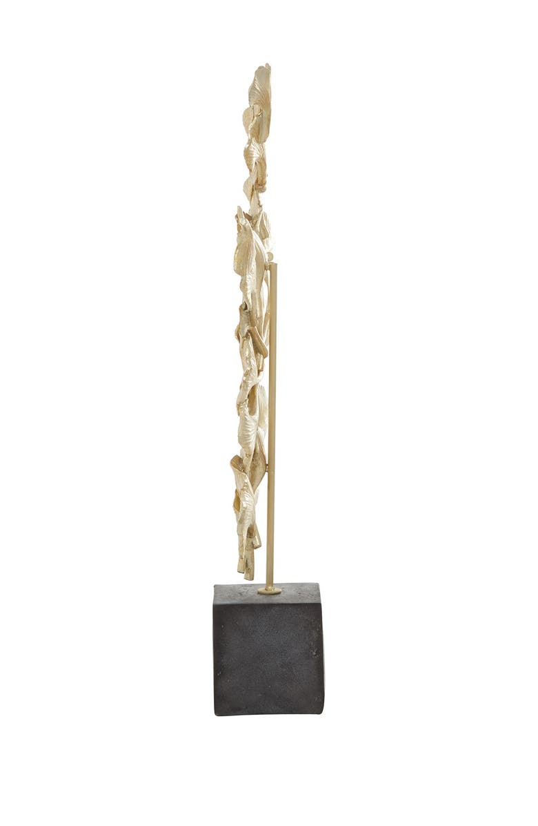 WILLOW ROW Handmade Floral Sculpture with Black Block BasePolystoneGold, Alternate, color,