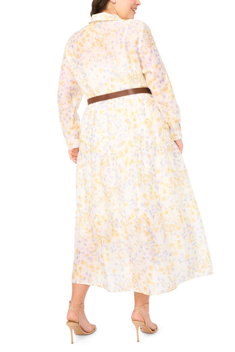 Floral Print Long Sleeve Maxi Shirtdress, Alternate, color, EGRET