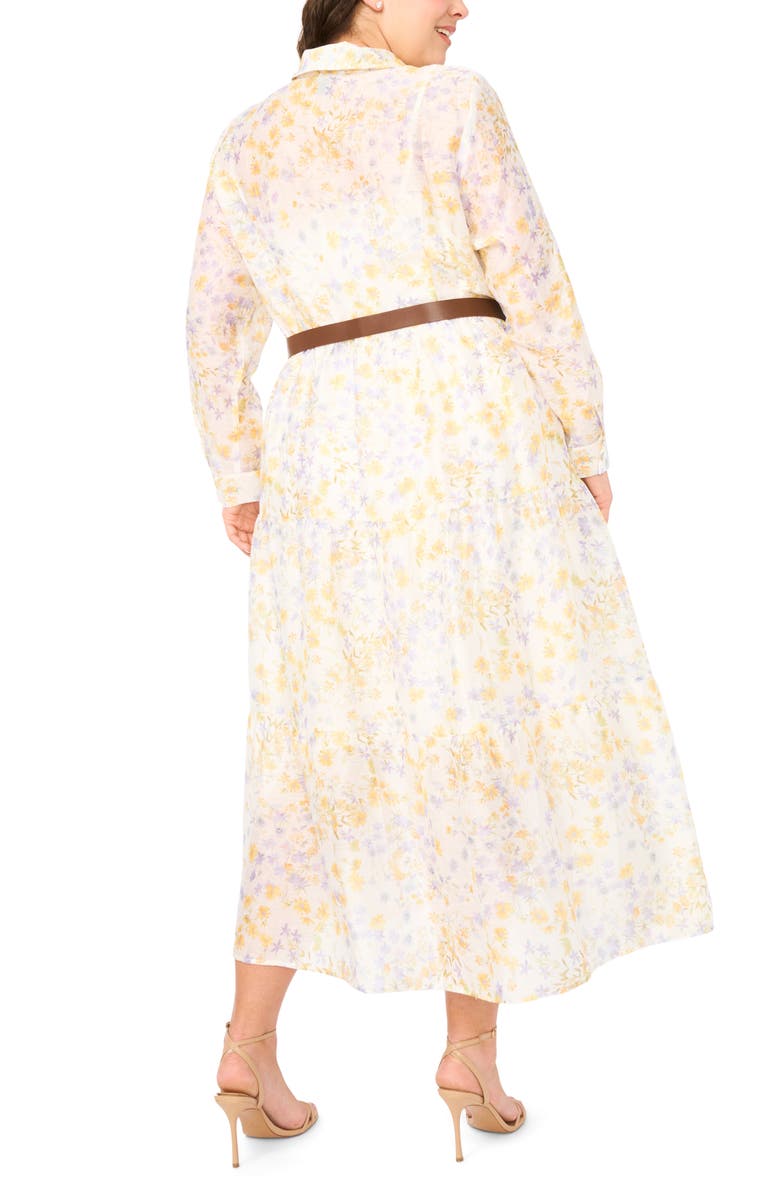 Halogen<sup>®</sup> Floral Print Long Sleeve Maxi Shirtdress, Alternate, color, Egret