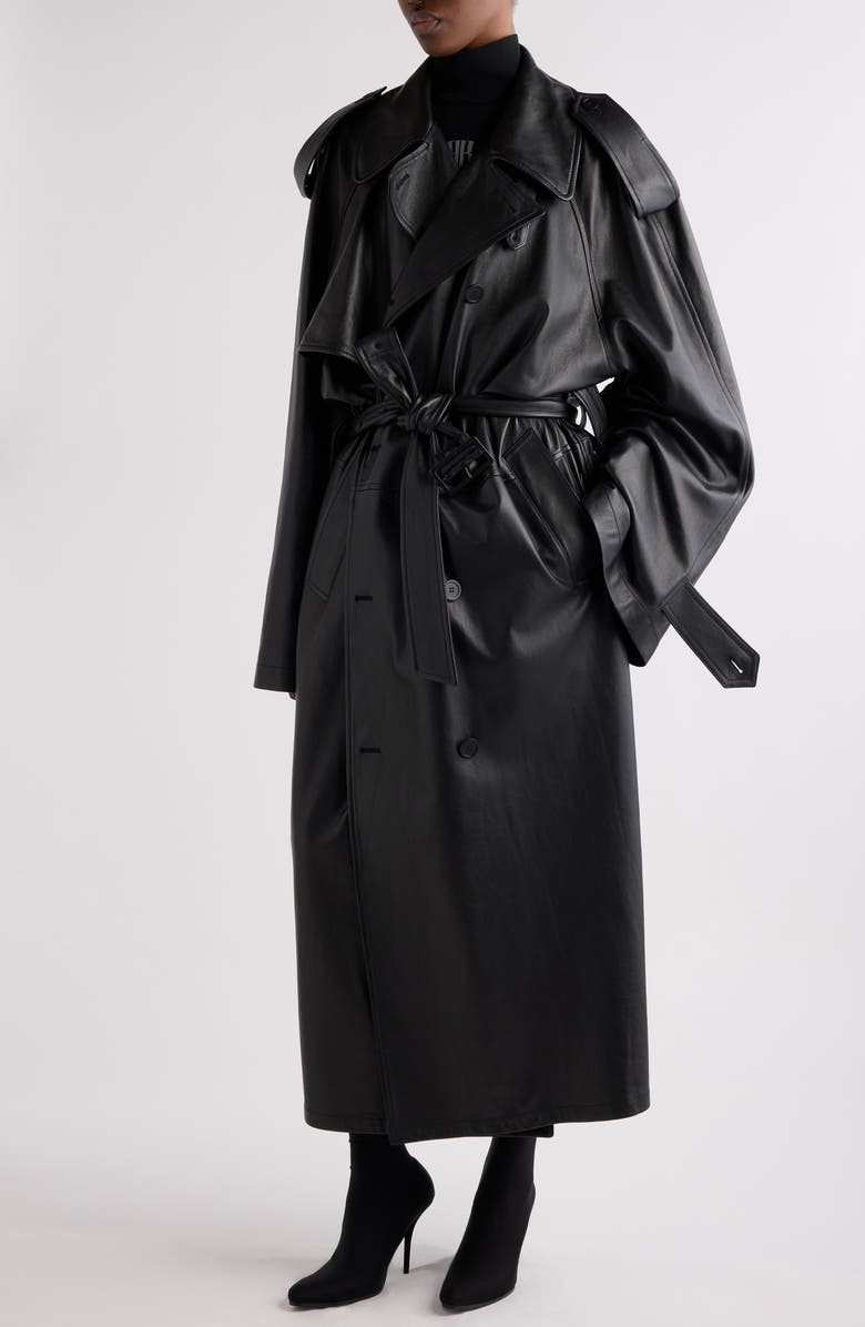 Balenciaga Double Belted Leather Trench Coat, Alternate, color,