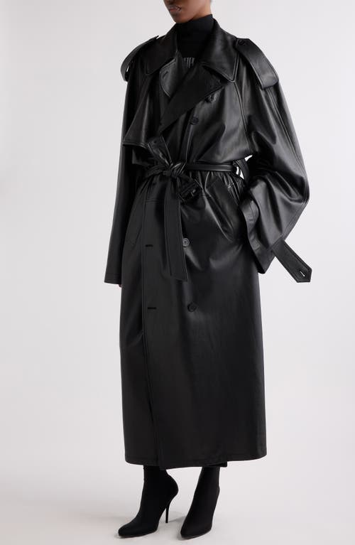 Balenciaga Double Belted Leather Trench Coat In Black