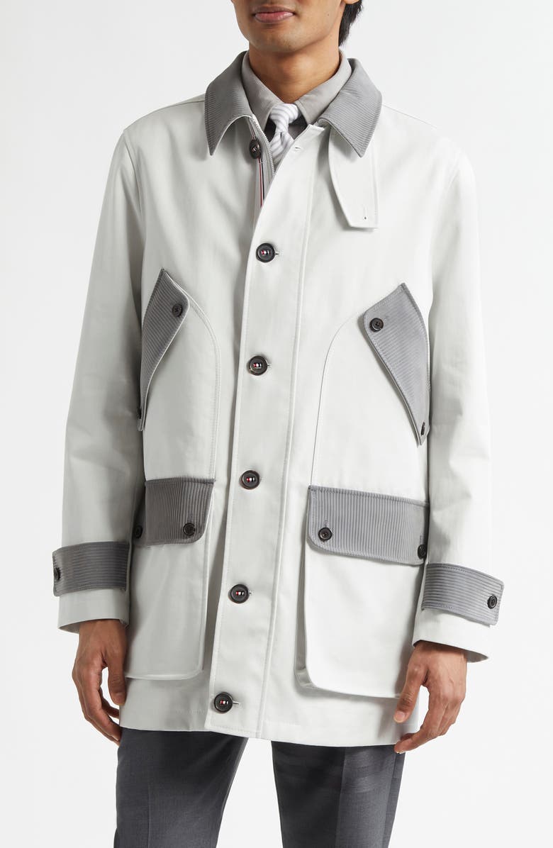Thom Browne Mixed Media Field Jacket, Main, color, Grey/ White