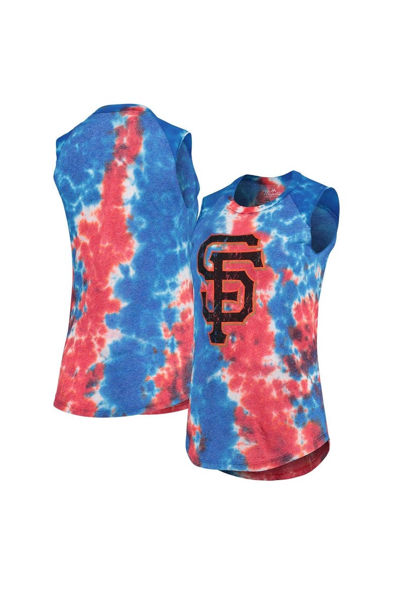 Women's Majestic Threads Red/Blue San Francisco Giants Tie-Dye Tri-Blend Muscle Tank Top, Main, color, Red