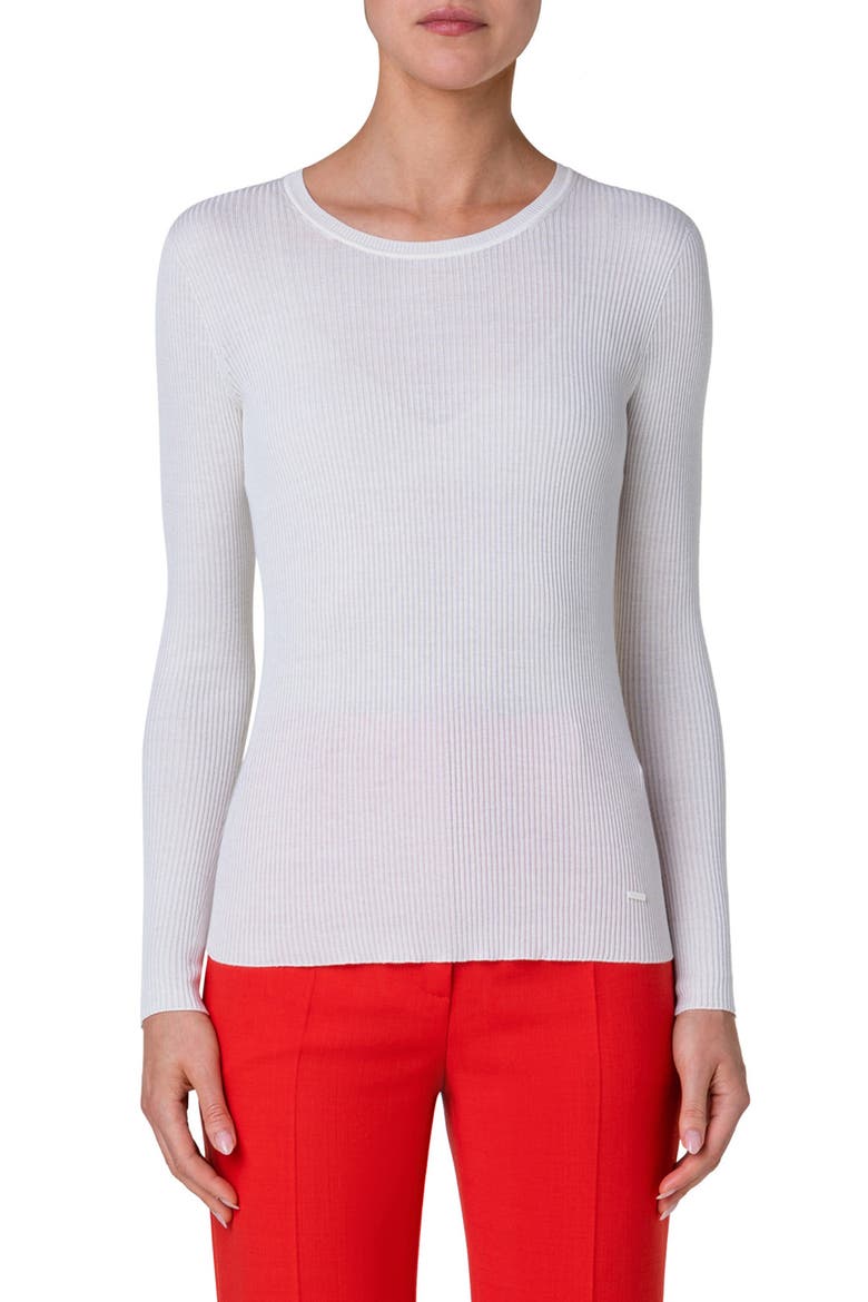 Rib Silk & Cotton Crewneck Sweater, Main, color, ECRU