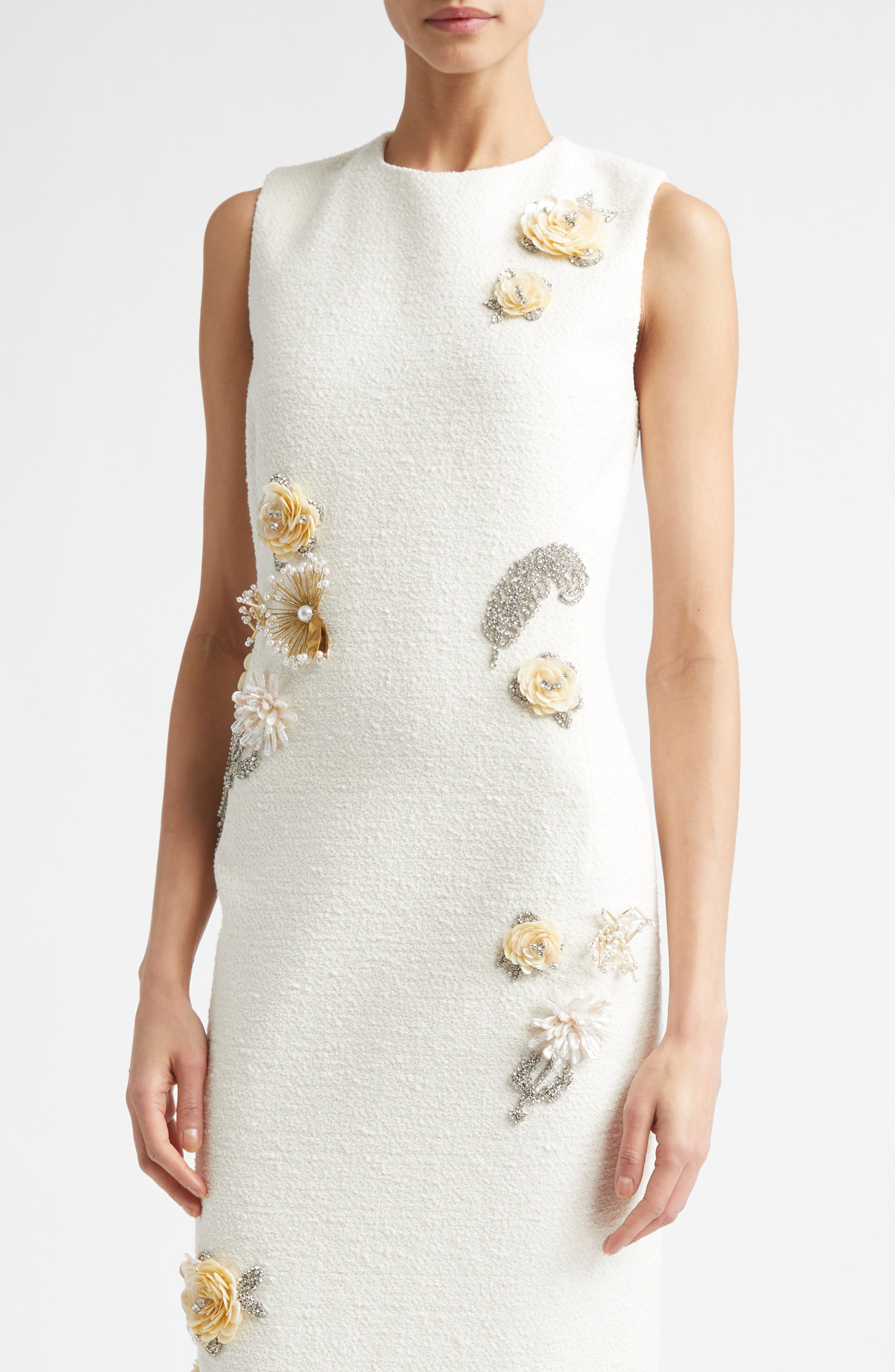 white and gold sleeveless dress Ellison Rib Knit Dress Retrofete
