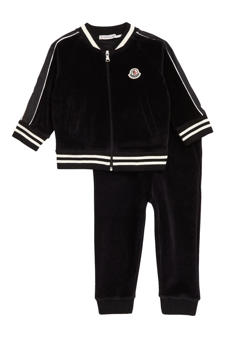 Kids' Stripe Trim Velour Track Jacket & Joggers Set, Main, color, BLACK