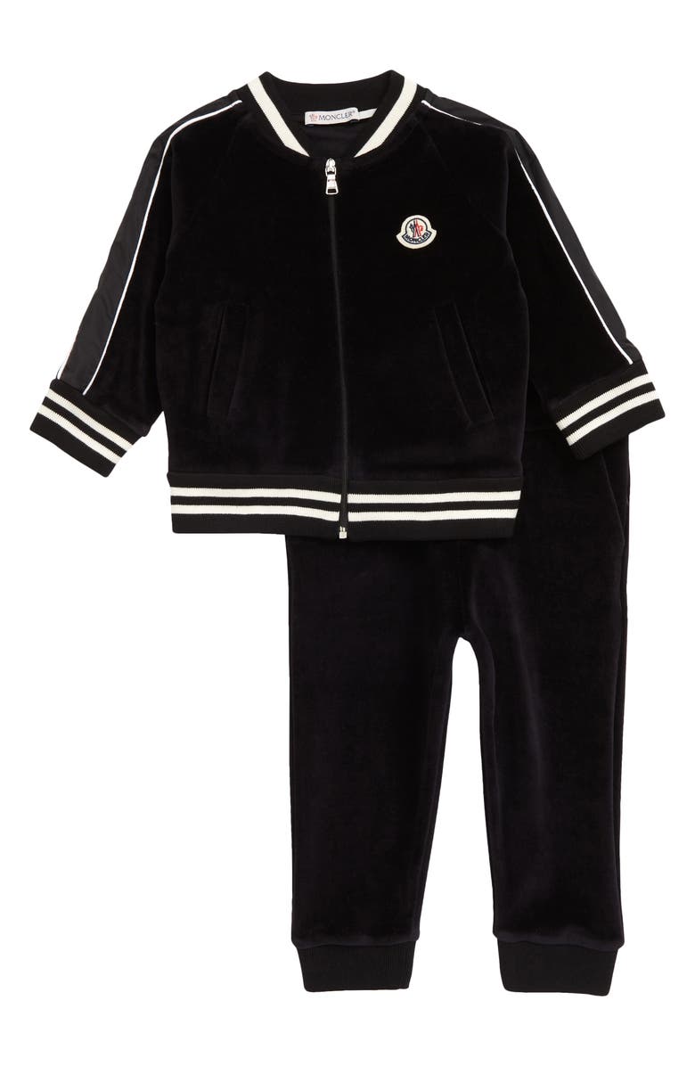 Moncler Kids' Stripe Trim Velour Track Jacket & Joggers Set, Main, color, 