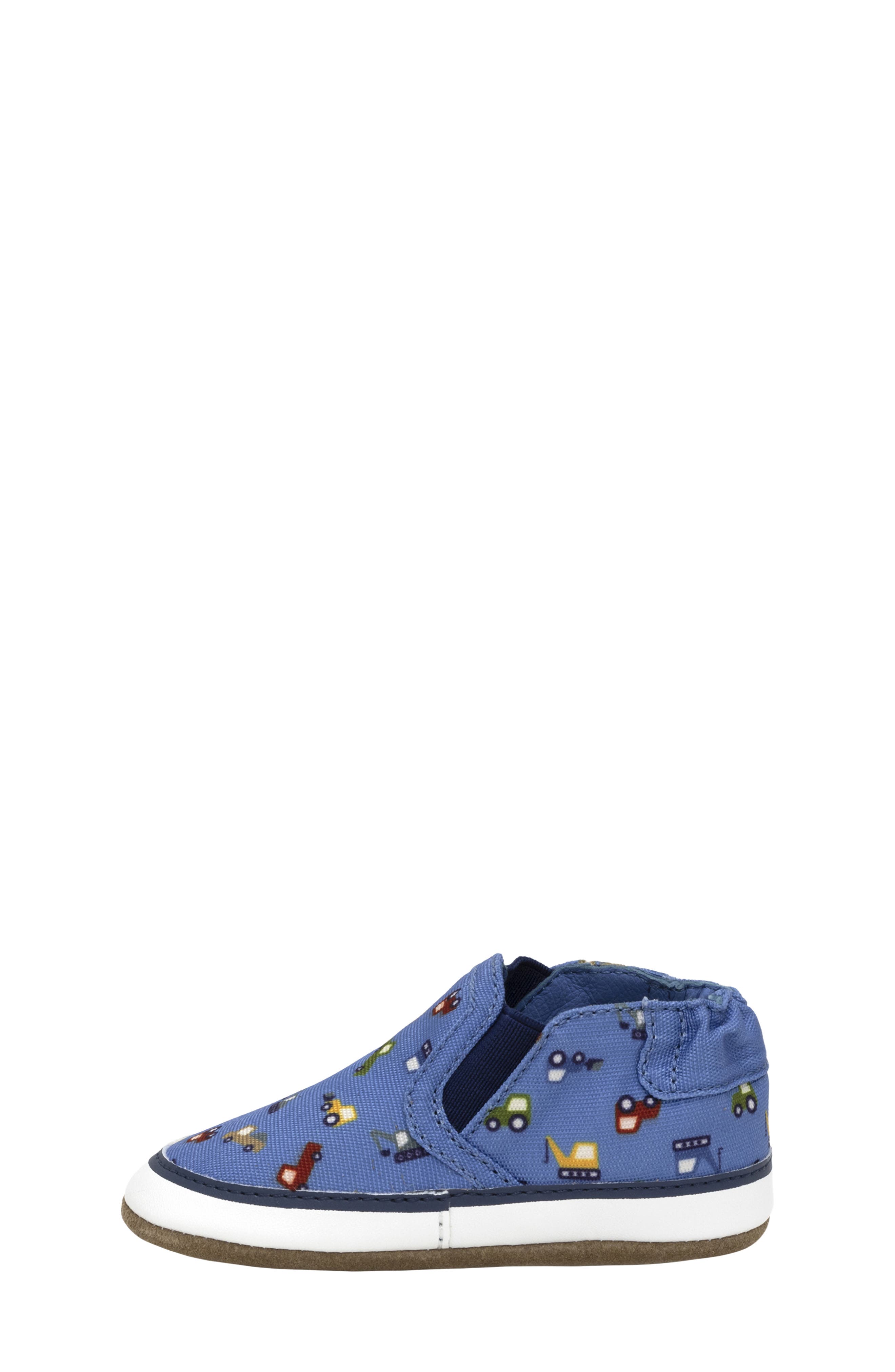 Robeez<sup>®</sup> I Love Trucks Slip-On Crib Shoe, Alternate, color, Medium Blue