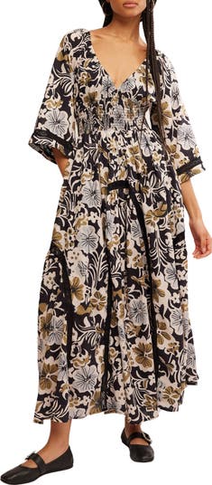 Printed Smocked Waist Maxi Dress
