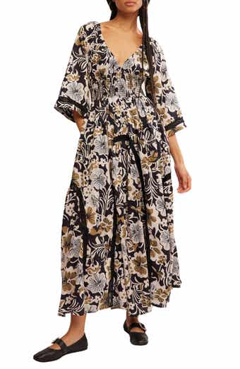 Free People Printed Smocked Waist Maxi Dress
